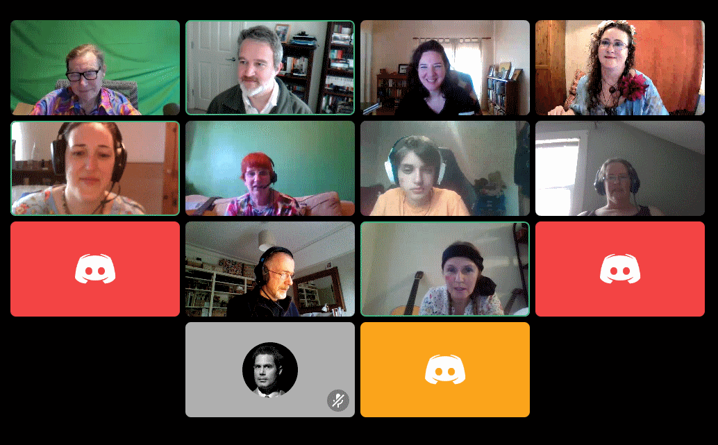 Webcam shots of people using Discord to play a murder mystery game