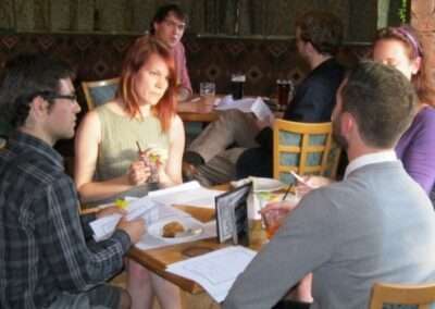 Guests sitting at a table, playing The Spy Who Killed Me