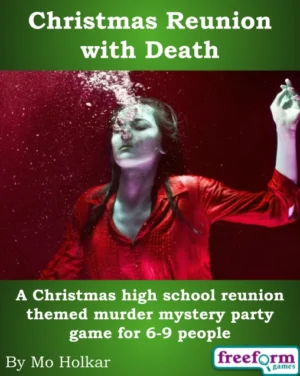 Cover to Christmas Reunion with Death, a murder mystery game.