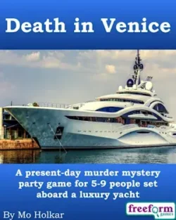 Cover to the Death in Venice murder mystery game showing a luxury yacht