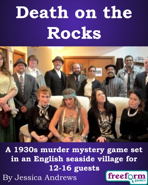 Cover to Death on the Rocks, a murder mystery game