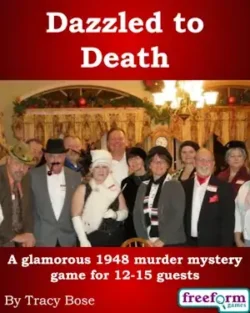 Cover to Dazzled to Death, a murder mystery game.