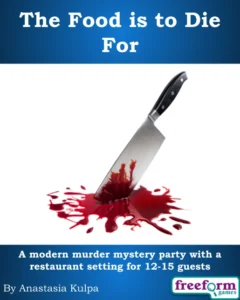 Cover to The Food is to Die For, a murder mystery game set in a restaurant.