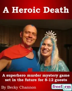 Cover to A Heroic Death, a superhero murder mystery game.