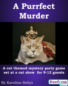 Cover to A Purrfect Murder, a cat-themed murder mystery game.