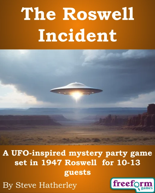 Cover to The Roswell Incident, a murder mystery game