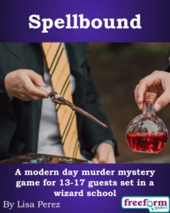 Cover to Spellbound, a murder mystery game set in a magic school.