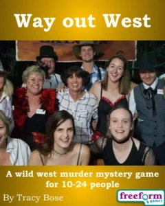 Cover to Way out West, a wild west murder mystery game.