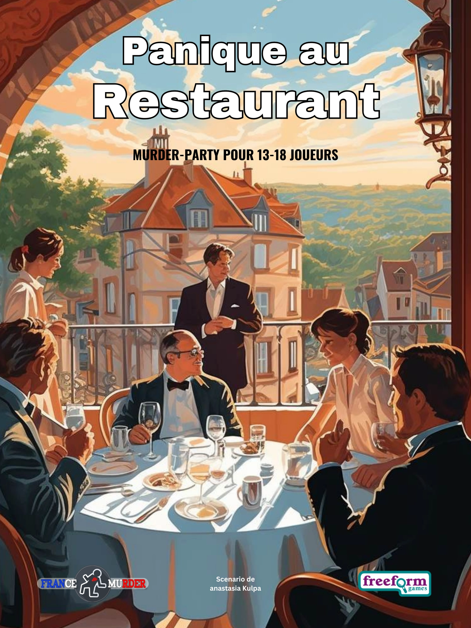 Cover to Panique au Restaurant, a French murder mystery game