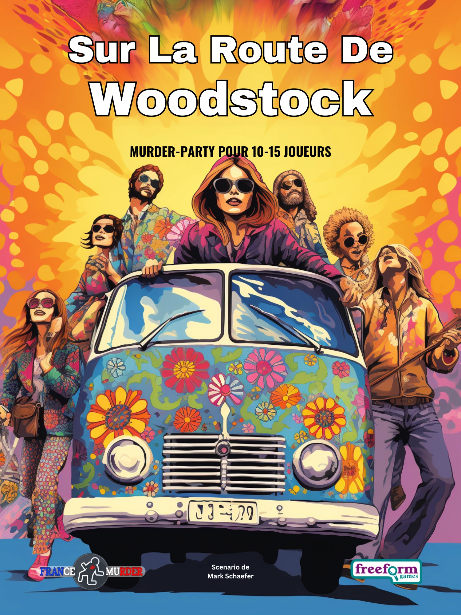 Cover of Sur la Route de Woodstock, a French murder mystery game