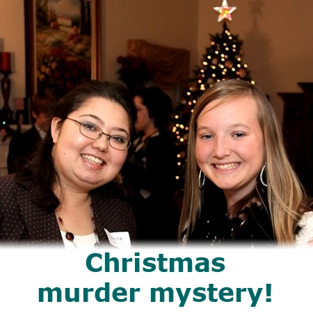 Two people playing a murder mystery game at Christmas.