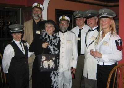 People in cruise liner costume for our Murder at Sea murder mystery game.