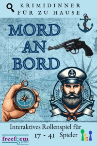 Cover to Mord an Bord, the German version of our Murder at Sea Murder mystery game.